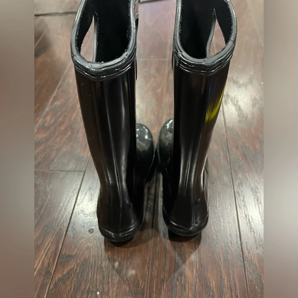 Hunter Kids Pull On Gloss Rain Boots Black UK 2 EU 34 US 3B 4G